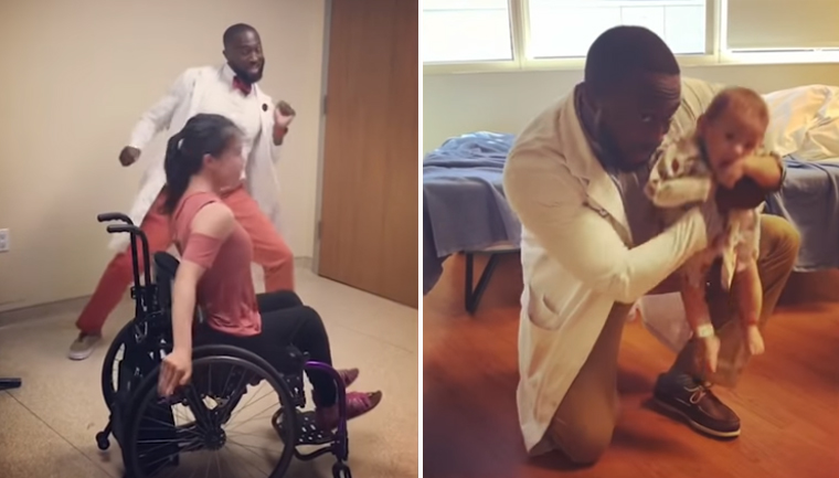 Pediatra anima crianças tratamento dançando jeito engraçado