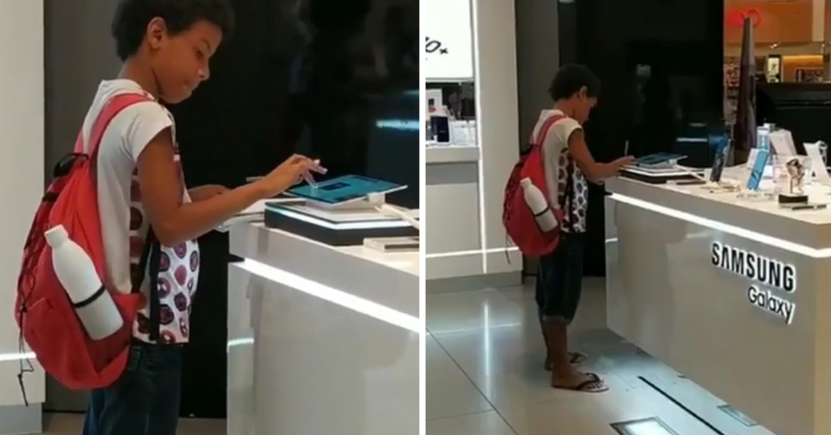Após ser filmado estudando em tablet de loja, menino ganha aparelho da Samsung