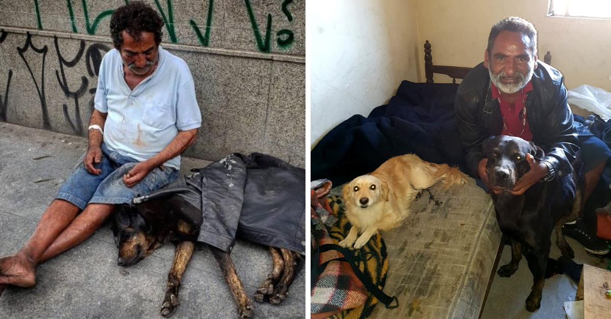 Após vaquinha do Razões, homem em situação de rua e seu cão conseguem moradia