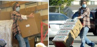 Brad Pitt distribui comida a necessitados