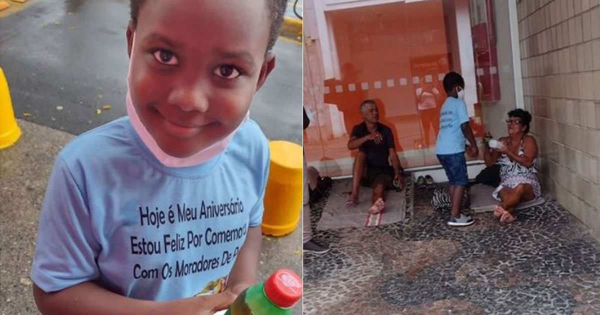 Menino de 6 anos entrega alimentos a moradores de rua