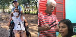 idoso faz cabelo e maquiagem de neta com paralisia cerebral