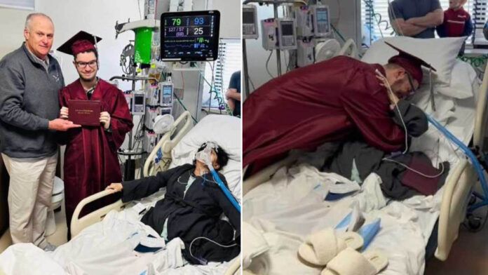 estudante se forma no ensino médio ao lado da cama da mãe no hospital