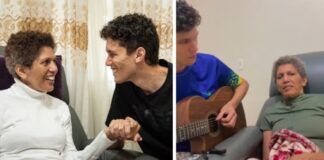 Victor, 32 anos, que é músico, assumiu os cuidados da mãe, dona Mirian, 58 anos, que tem Alzheimer. Fotos: Reprodução/Vídeo