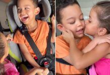 menino com paralisia cerebral recebe beijo da amiga no rosto