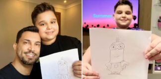 menino autista segura desenho dos minions