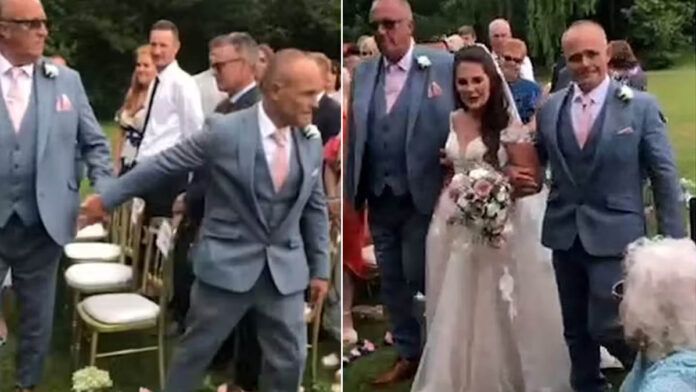 pai e padrasto levam filha até o altar no casamento